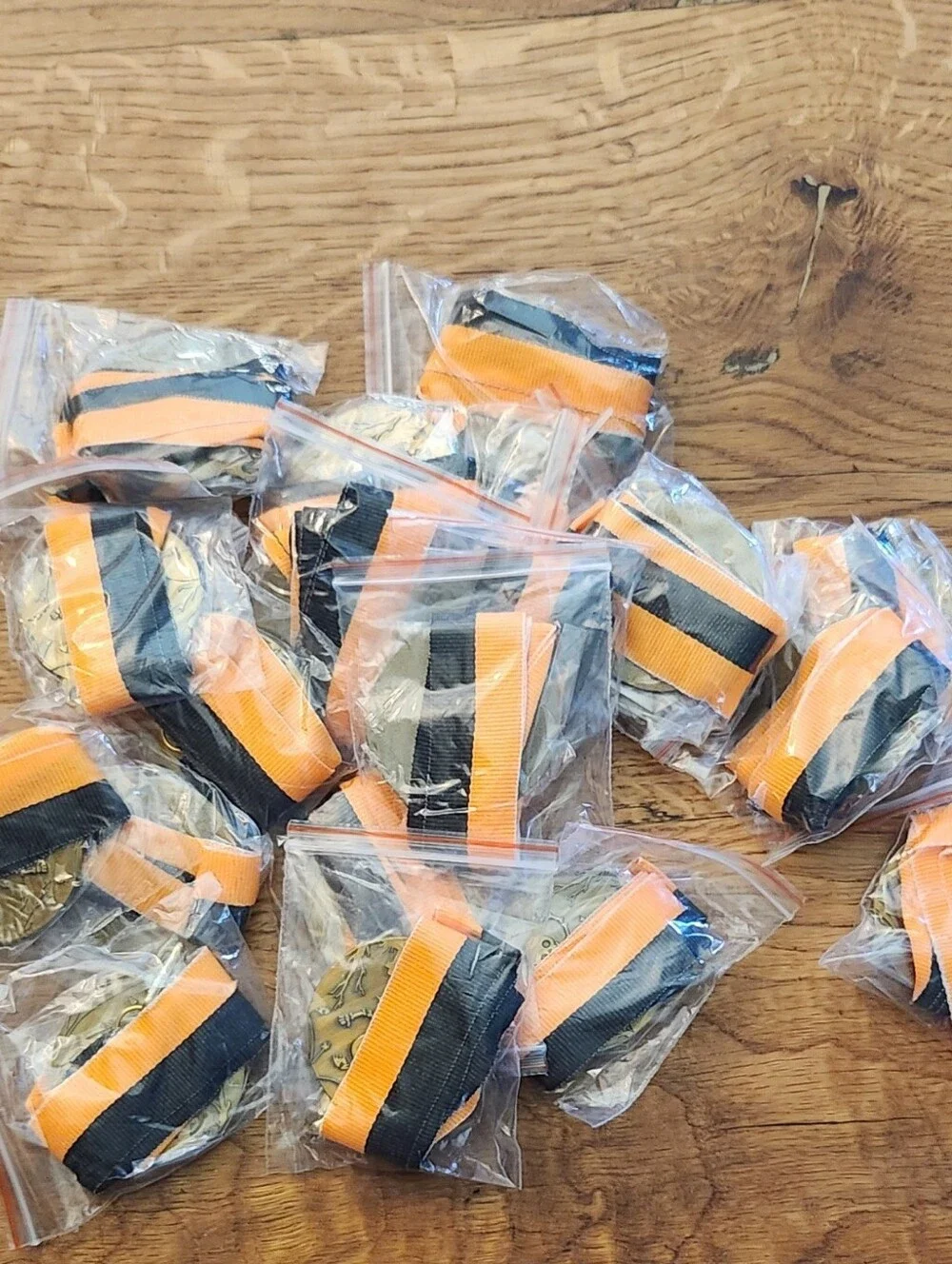 20 Pack Halloween Skeleton Medal Party Favor - Orange & Black Ribbon